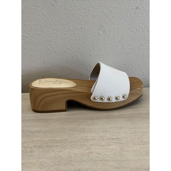Jessica Simpson Womens Sz 6M Rexile wood Platform Slide Sandals White - Picture 10 of 14